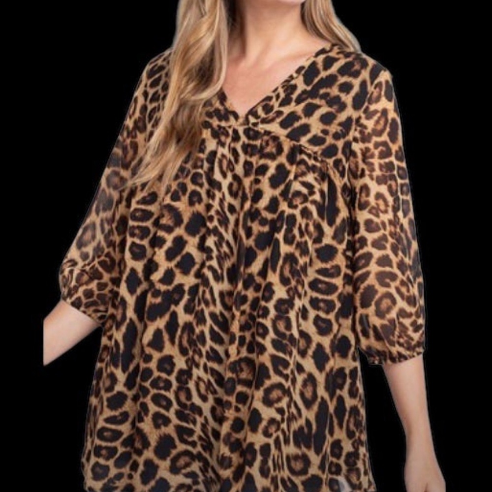 Leopard Print V-Neck Womens Top - Brown